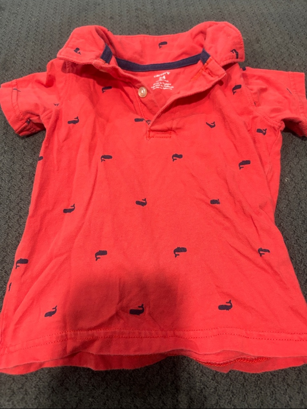 🟢10/$10 - Kids Red Short-Sleeve Polo Top with Navy Whale Print